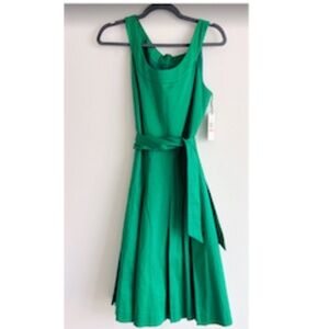 Calvin Klein Meadow Green Sleeveless Belted A-Line Midi Dress